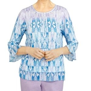 Alfred Dunner Women's Stained Glass Print Soft Knit Crew Neck Top Size 2X